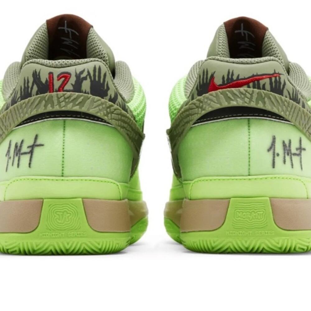NIKE JA MORANT JA 1 ZOMBIE LIME BLAST/OIL GREEN BLACK HEMP - Picture 2 of 5